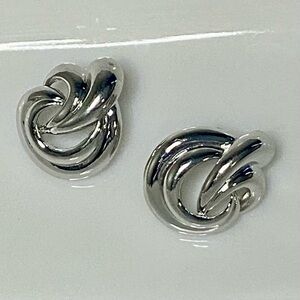 Vintage P.E.P. Erwin Pearl Signed Silvertone Swirl Pierced Earrings